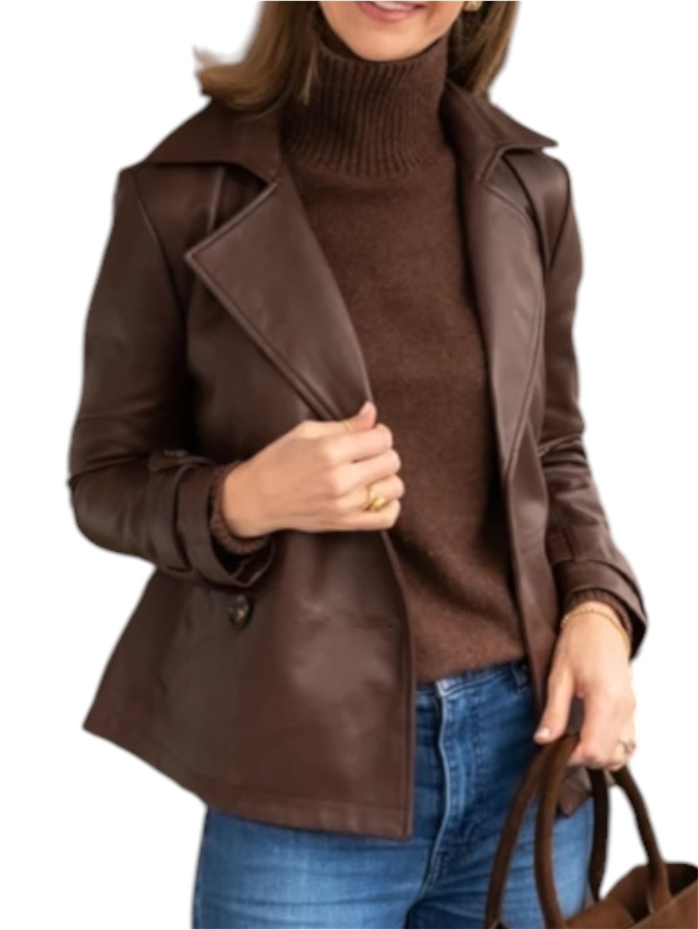 J. Mclaughlin Lamb Leather Double Breasted Saskia Jacket Size XL Brown Classic